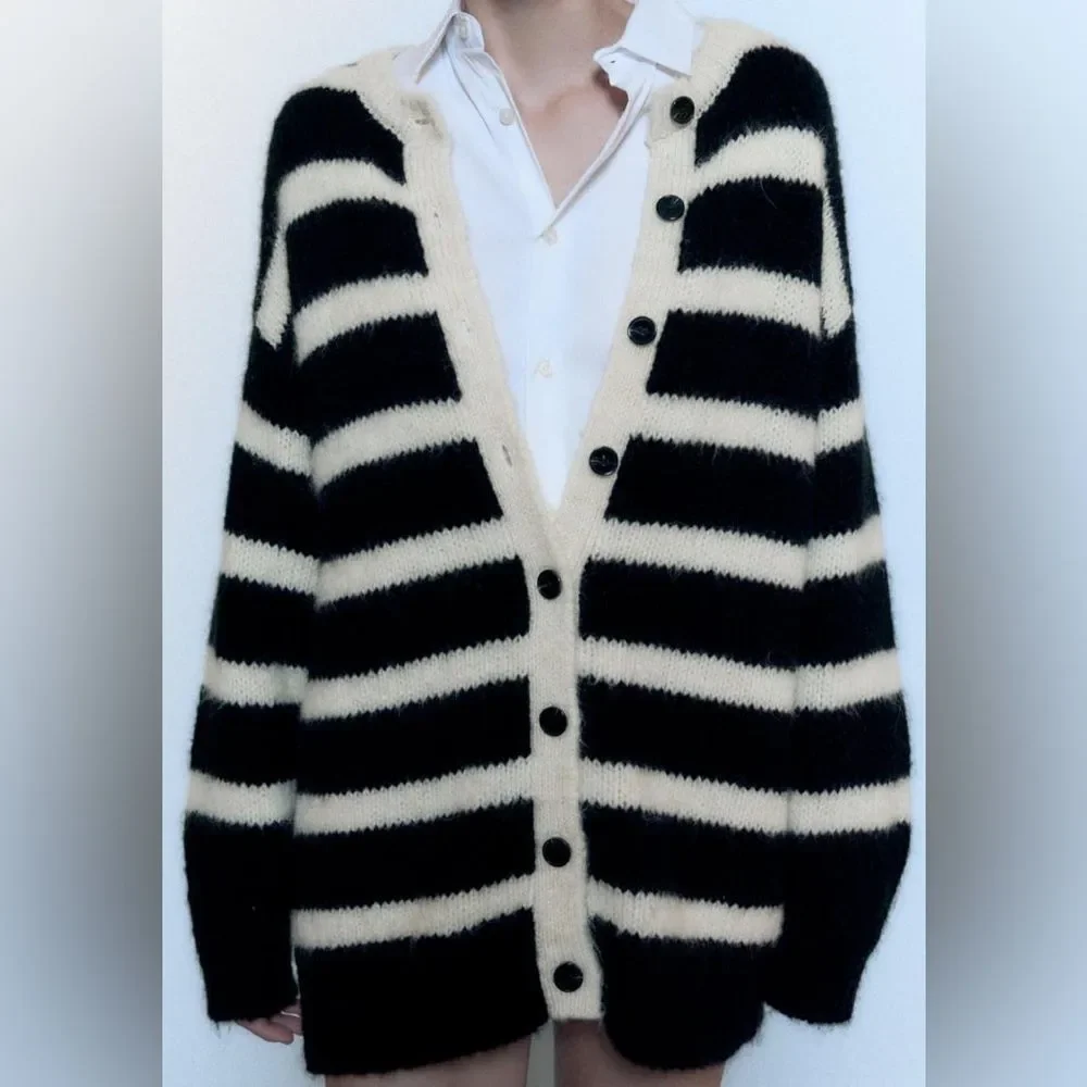 Zara Long Striped Cardigan New - Picture 8 of 11